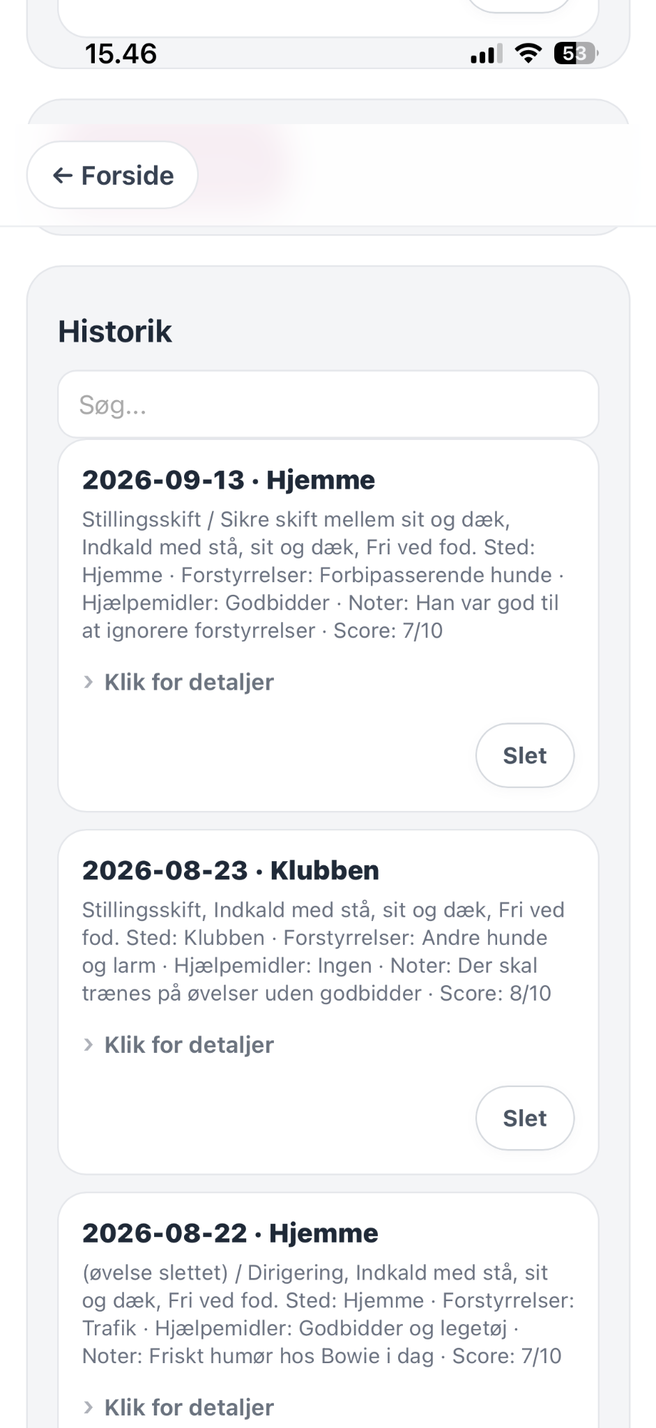 Træningshistorik